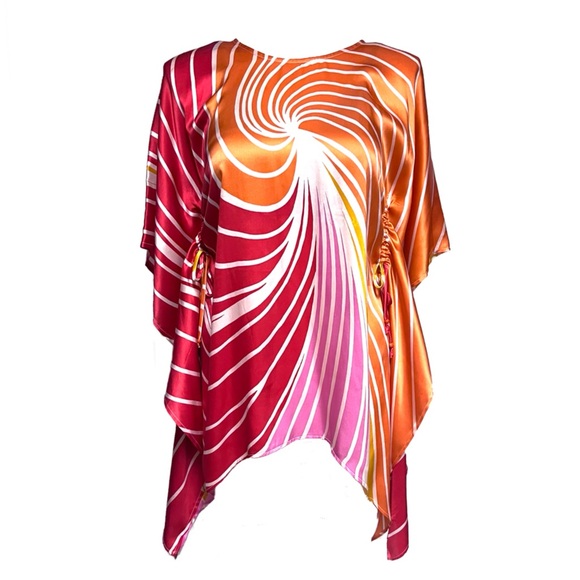 Vera by Scoop Beach 100% Silk Tunic Retro Multicolor One Size Resort Vacation - Picture 1 of 9
